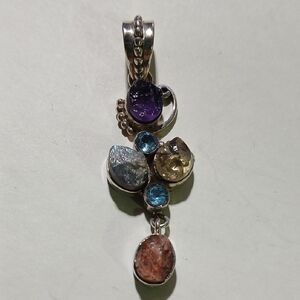💎Sterling Silver Raw Gemstone Pendant Citrine Amethyst Topaz Boho Whimsigoth 💎